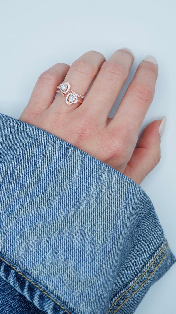 Double heart ring (argento rosè)